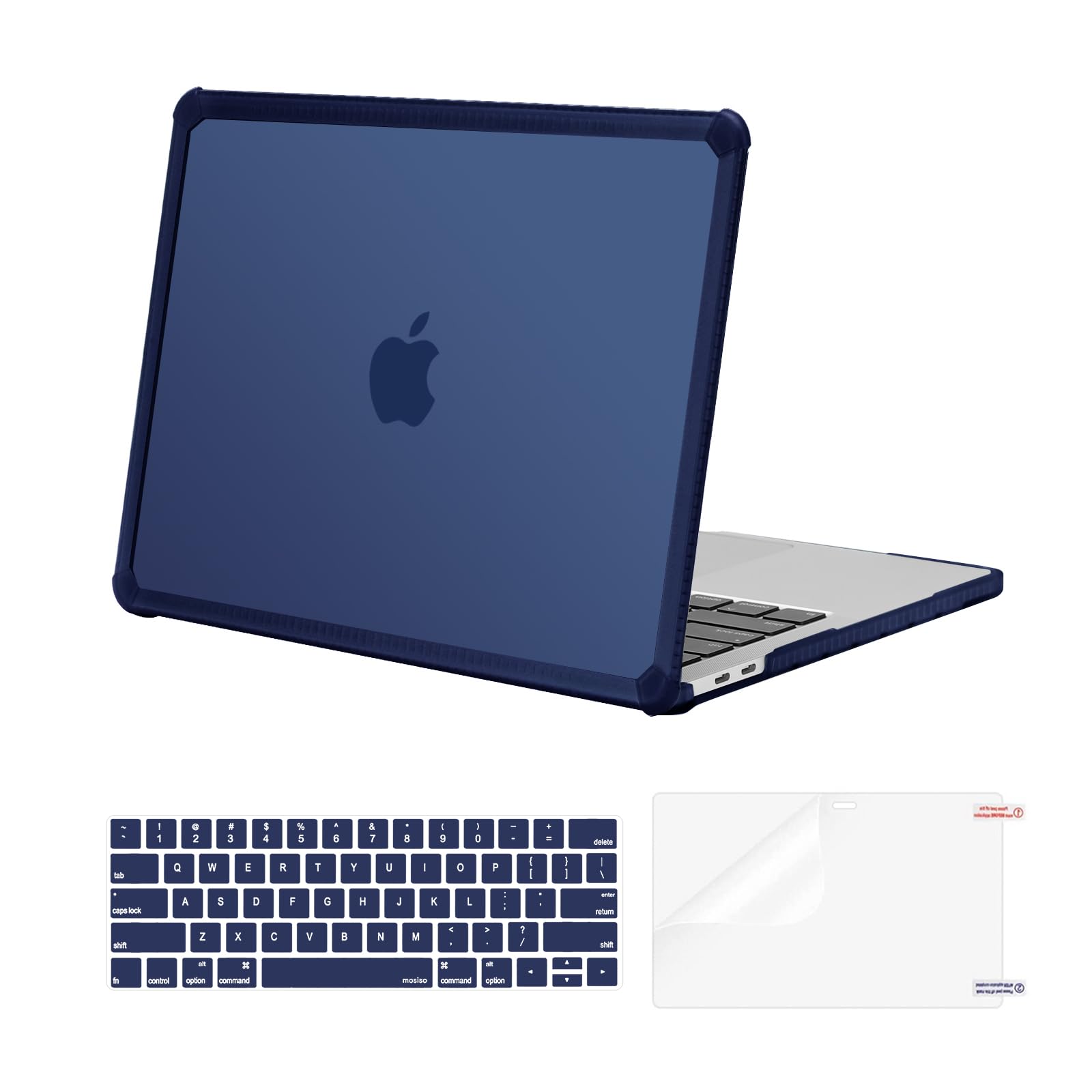 MOSISO Compatible with MacBook Pro 13 inch Case M2 2025-2016 A2338 M1 A2251 A2289 A2159 A1989 A1708 A1706, Anti-Cracking Heavy Duty Plastic TPU Bumper Hard Case&Keyboard Skin&Screen Film, Navy Blue