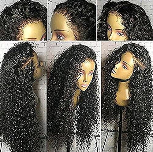 Long Curly Synthetic Lace Front Wigs for Black Women with Baby Hair Black Color 24 Inch