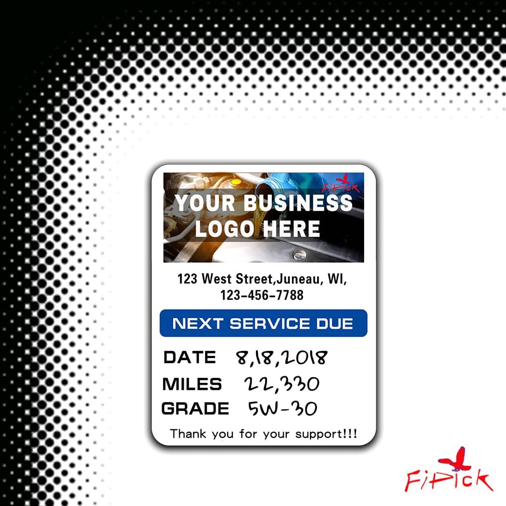 Custom Oil Change Stickers with Your Logo Company Information，Personalized Oil Change Sticker for Windshield, Next Service Due Reminder Sticker,100-5000 Stickers (100)