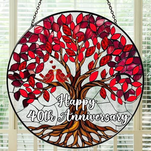 Bozspacer 40th Wedding Anniversary Stained Glass Suncatcher, Ruby Anniversary Wedding