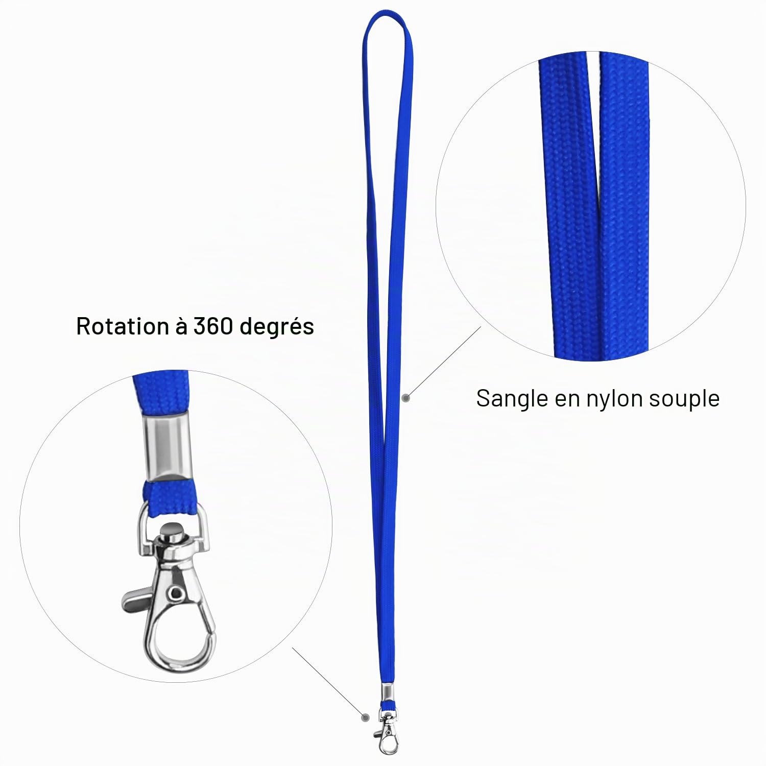 Fushing Porte Badge Cordon Tour De Cou Badge, 100Pcs 45Cm Bleu Cordon Pour Badge Cordon De Cou Porte-Badges Porte Badge Tour De Cou