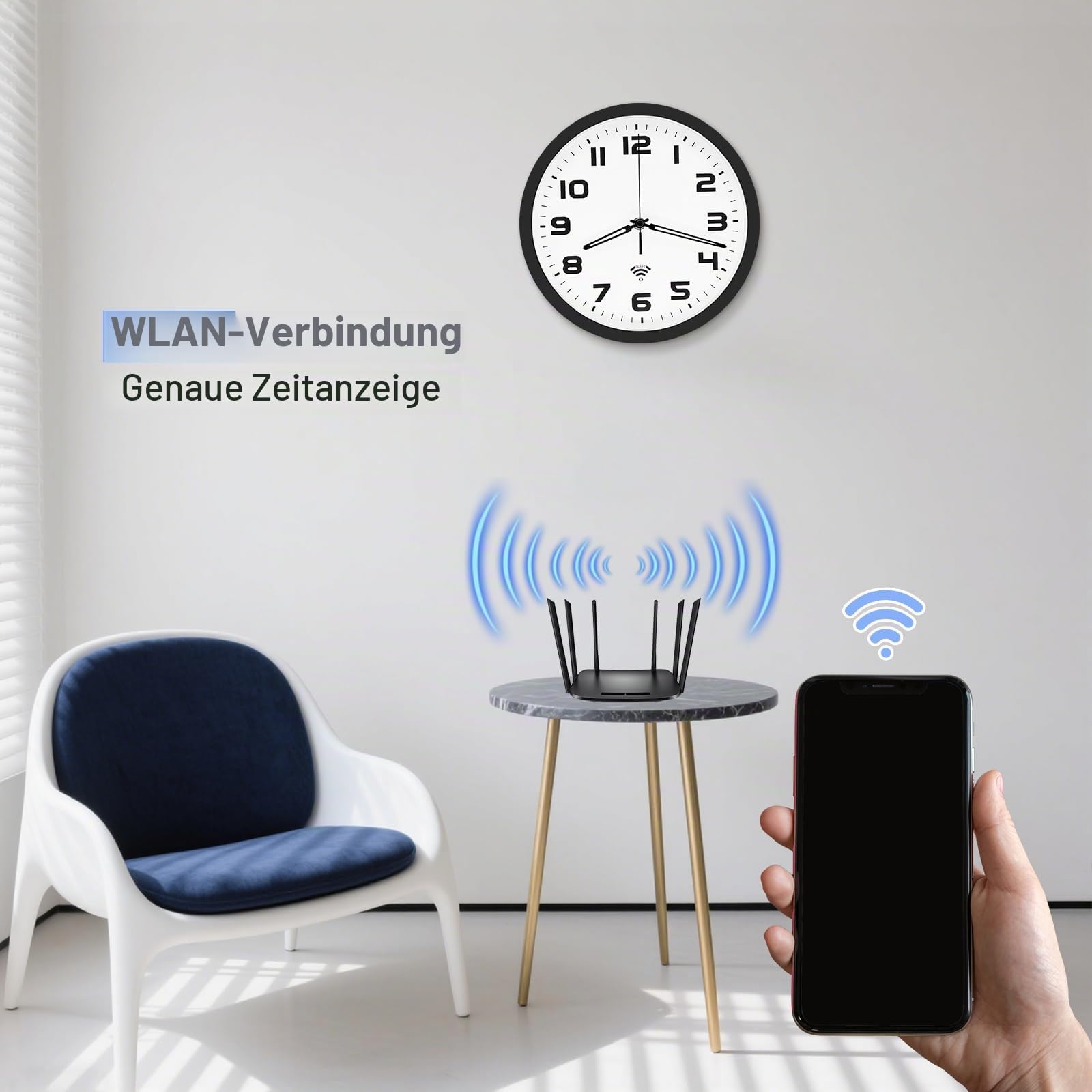 OCEST Intelligente analoge Wanduhr, 25,4 cm, automatische Zeitsynchronisierung und DST, leise, nicht tickende, batteriebetriebene Wanduhren, großes Display, leicht zu lesen, für Zuhause, Büro, Schule