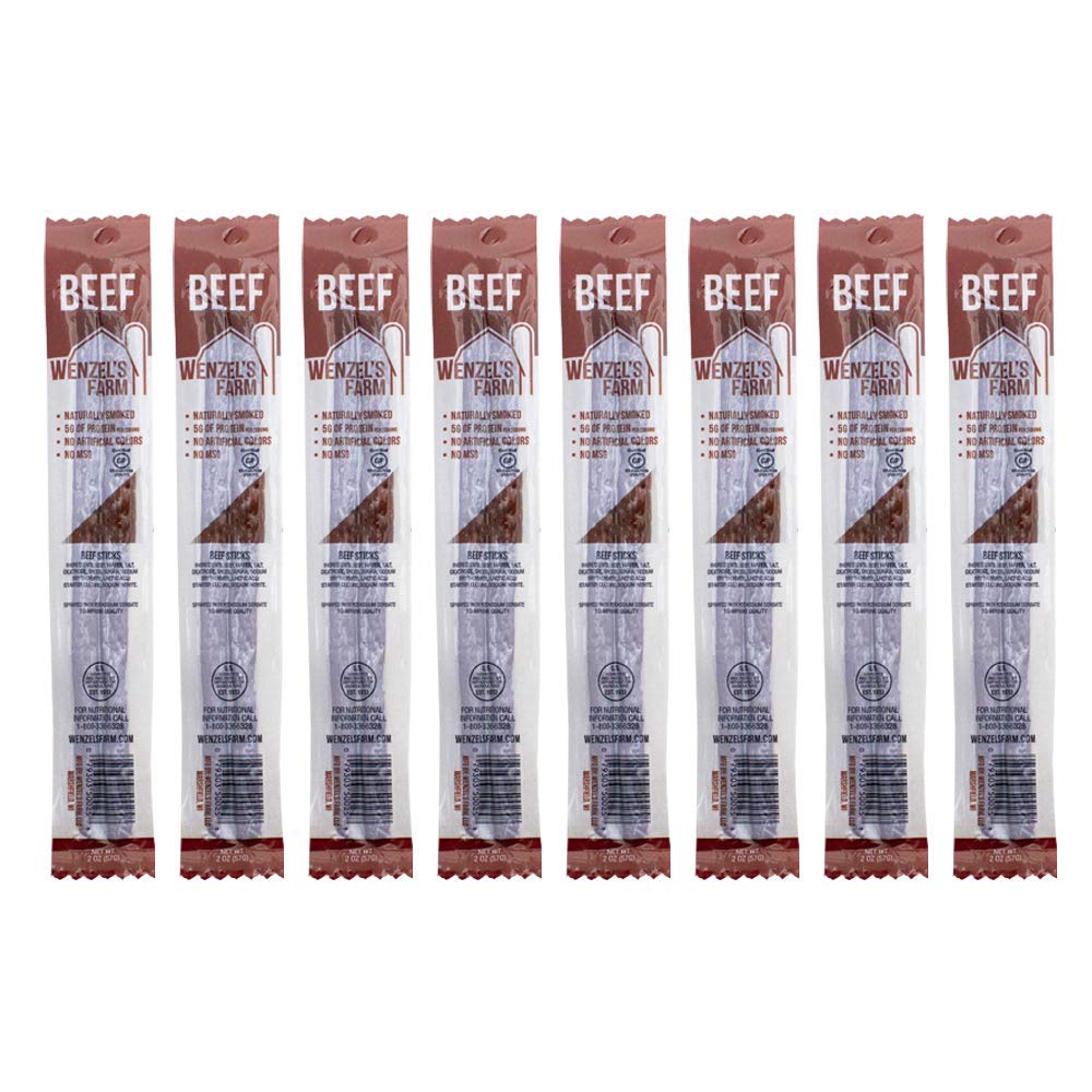 Wenzel's FarmBeef Sticks │Made in the USA Snack Sticks│ Flavorful, Naturally Smoked │ High Protein, Low Carb │ No MSG, Fillers, Binders, Artificial Colors │ Gluten Free | 16 sticks (8 packs of 2)