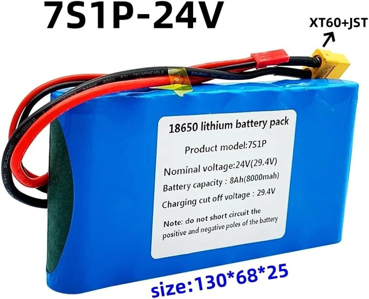 24V バッテリー 8Ah 充電式リチウム電池パック、BMS 付き、7S1P 防水