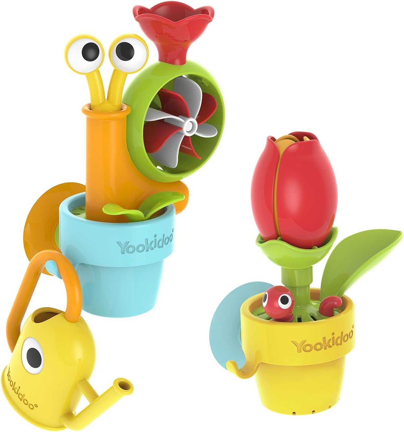 40218 - YOOKIDOO Jardin Éphémère – Jouet Bain bébé sur Le thème du Jardin- Jeu Bain et Douche - Arrosoir, Escargot, Fleurs - Cadeau bébé dès 18 Mois