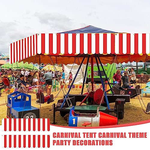 Image of Preboun 20 Pcs Carnival Awning Decorations Tent Circus Hanging Decorations Carnival Banner Concession Stand Sign Canopy Awning for Pirate Summer Party, 9.84''x78.74'' (Red and White)