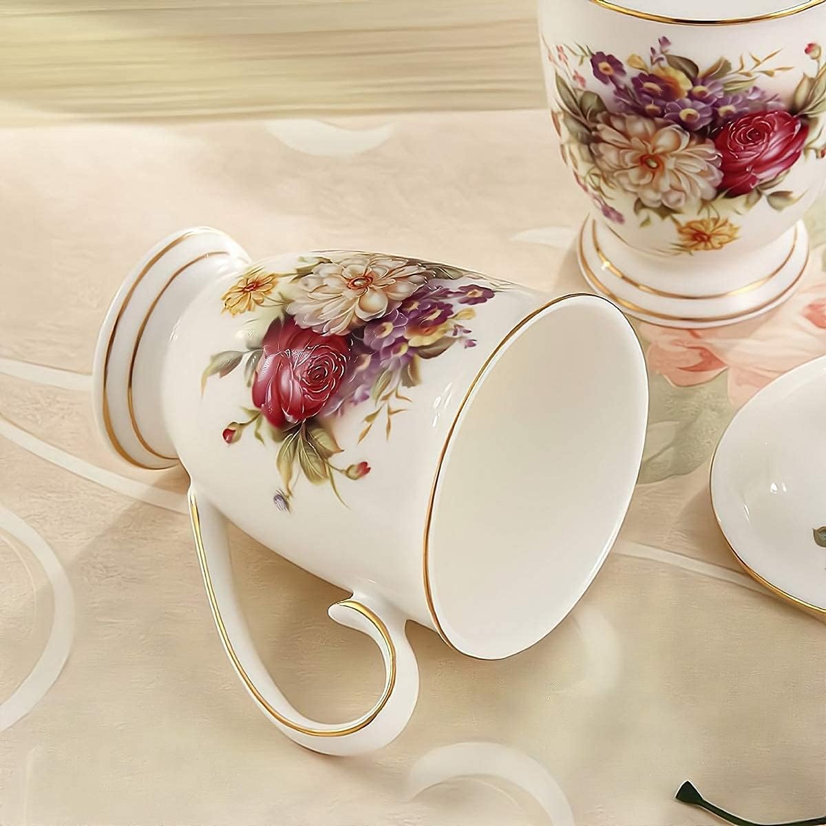 Ceramic Mug,Fine Bone China Tea Cup, Tea Mugs for Women, Tea Cup with Lid, Suitable for Making Tea, Cold Drinks, Hot Drinks, Coffee, Etc, 10 oz - Image 5