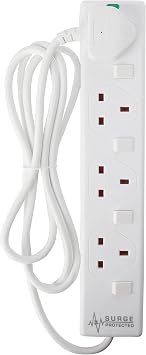 pro elec plpl15330pl 2 m Switched and Surge Protected 4 Gang Extension Lead white