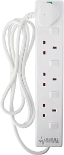 pro elec plpl15330pl 2 m Switched and Surge Protected 4 Gang Extension Lead white