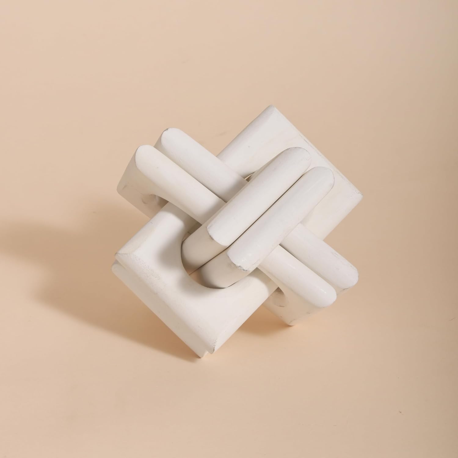 Wood Knot Entry Table Boho Shelf 6 Link Interlock Coffee Table for Living Room and Modern Farmhouse Hand Crafted Natural Mango Wood Console Table Decor (White)