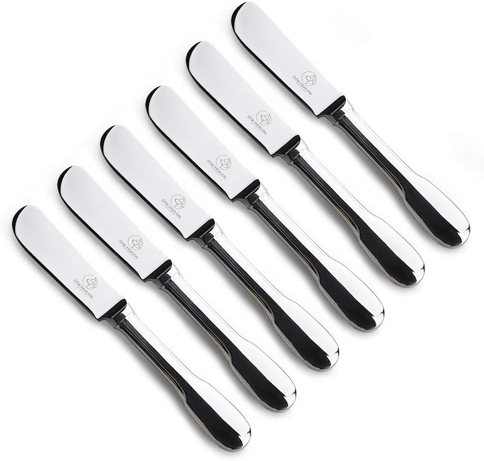 Set of 6 Butter Knife Silver Cheese Knife Spreaders 18/10 Stainless Steel for Butter Cheese and Dessert
