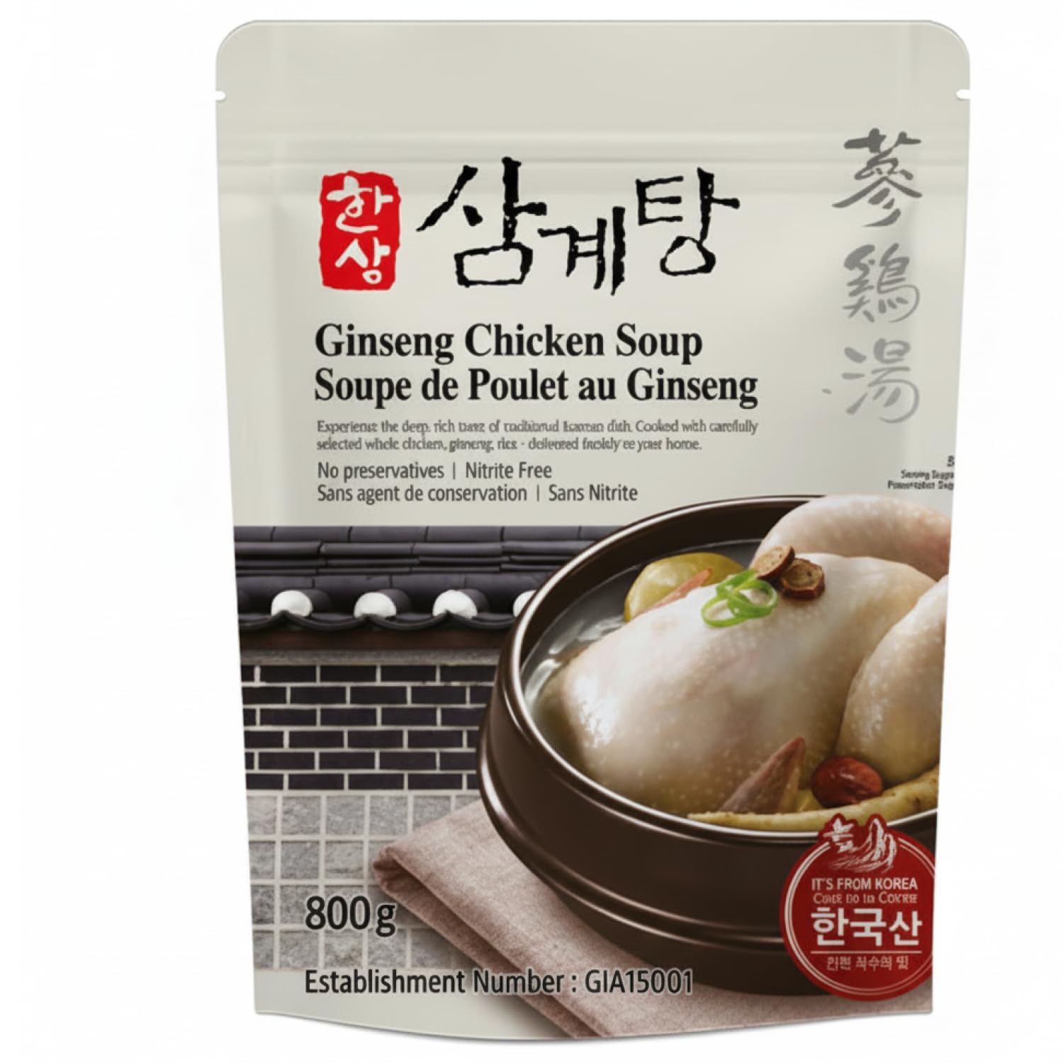 Korean Food Korean-Style Ginseng Chicken Soup (Samgyetang), Whole Chicken with Rice, Ginseng & Jujube – Ready-to-Eat Meal (28.2 oz / 800g)