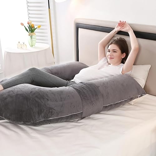 Miniatura 2 de Almohadas de embarazo para dormir, almohada de cuerpo completo en forma de arqueada para mujeres embarazadas, almohada de embarazo suave con funda