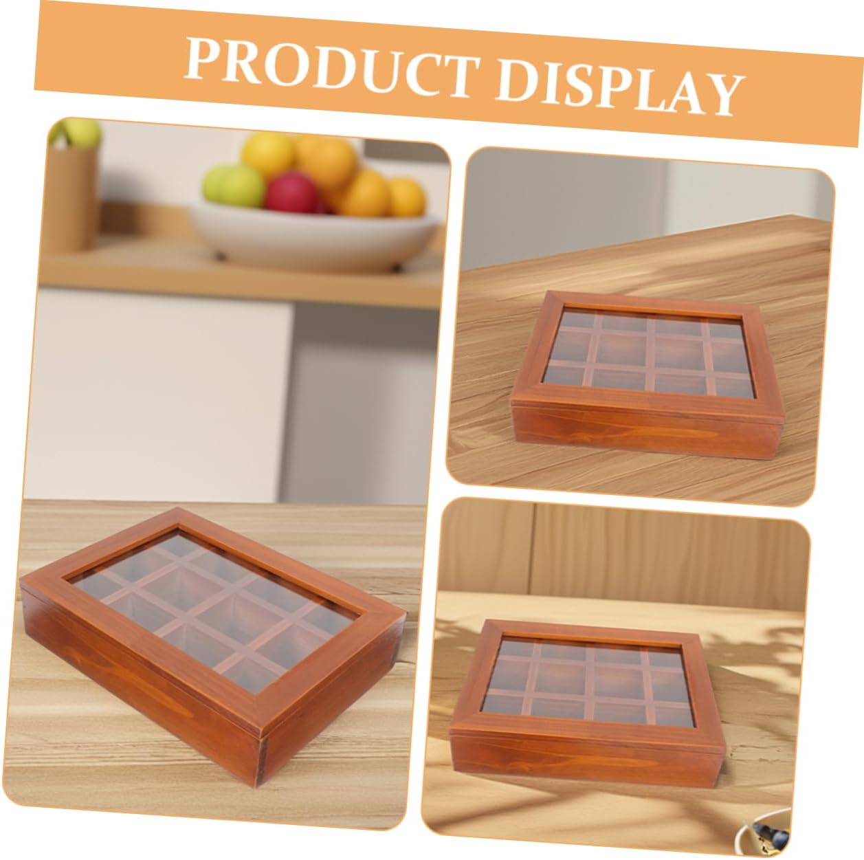 LABRIMP Wooden Tea Bag Storage Case with Window Lid Acrylic Wood Organizer 12 Compartment Box for Home Office Travel