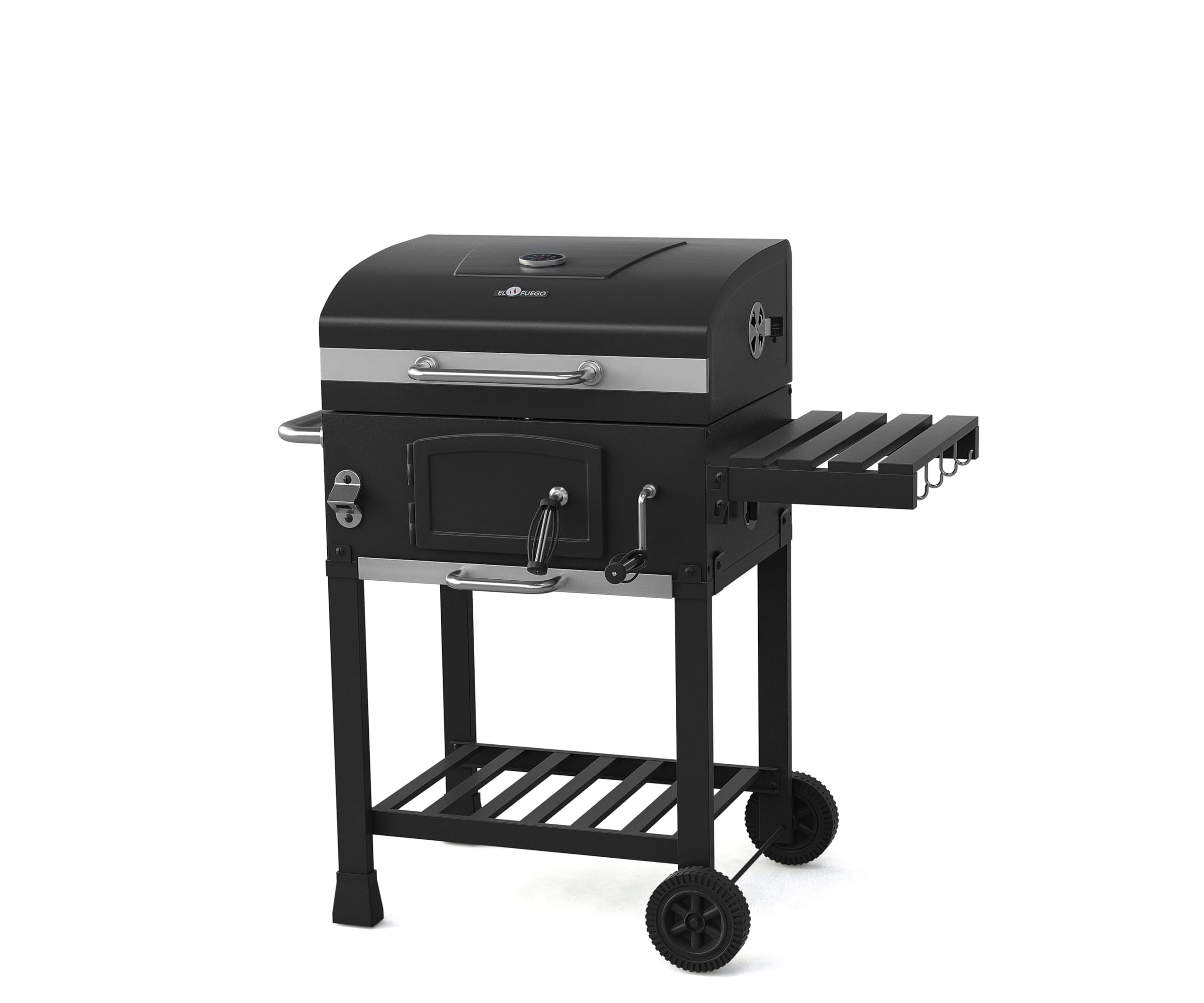 Grill na węgiel drzewny "Calgary" firmy El Fuego® | w zestawie z systemem "Rost-in-Rost" | ruszt do grillowania z żeliwa | design sejfu | w zestawie otwieracz do butelek | grill BBQ | AY 3722