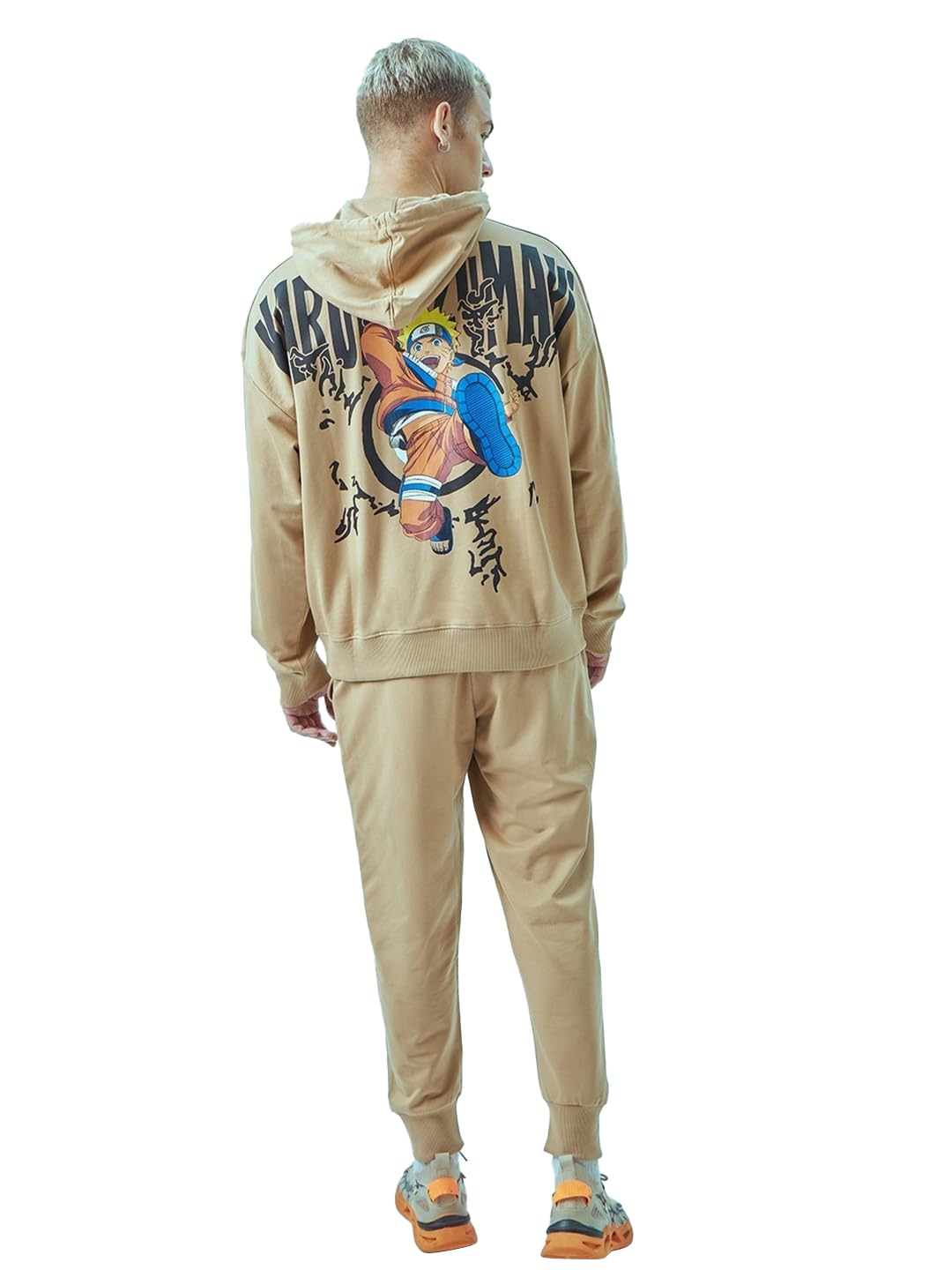 Bewakoof Official Naruto Merchandise Men's Graphic Printed Oversized Fit Full Sleeve Hooded Terry Co-ordinates