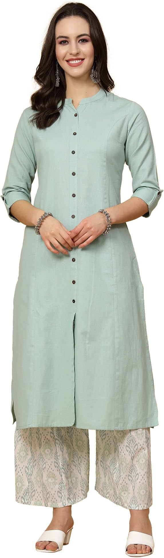 Women's Cotton Solid Kurta With Palazzo Bottom Set