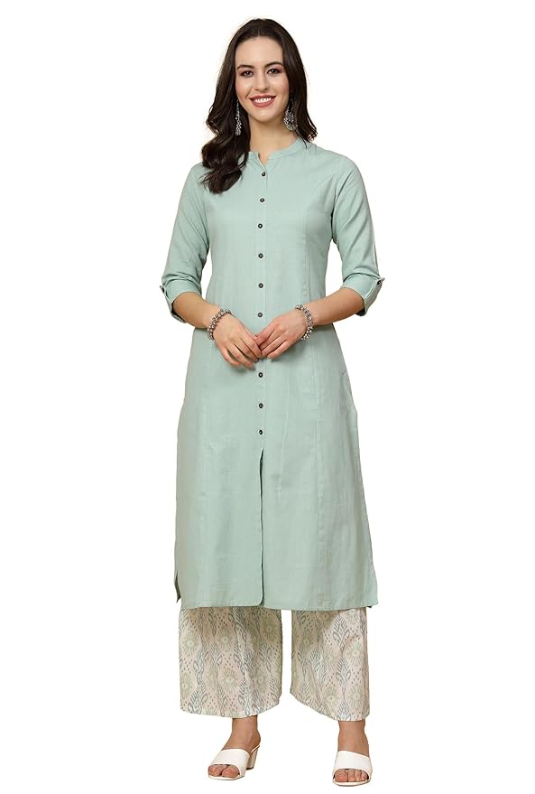 Pistaa women's cotton solid readymade salwar suit set suitable for office and business casual wear