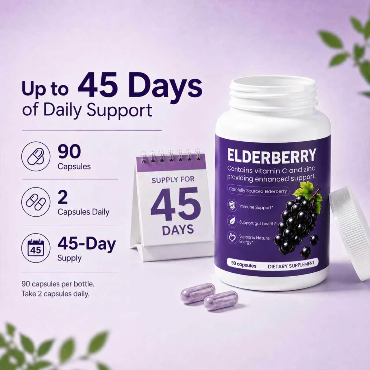 Elvera Elderberry Gut Support with 1200mg Elderberry Extract, Vitamin C and Zinc | Daily Immune & Digestive Balance for Everyday Wellness & Healthy Metabolism 90 Capsules — Amazon image 5
