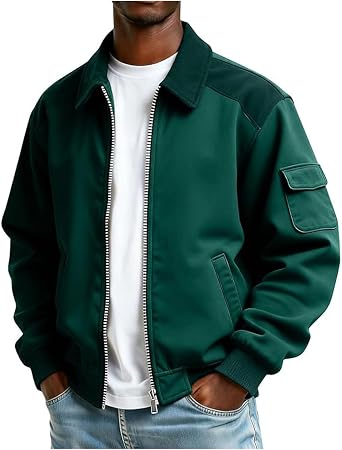 Bomber Jacket Mens Zip Up Lightweight Jackets Casual Stylish Fall Winter Coats Windbreaker Clothing with Pockets