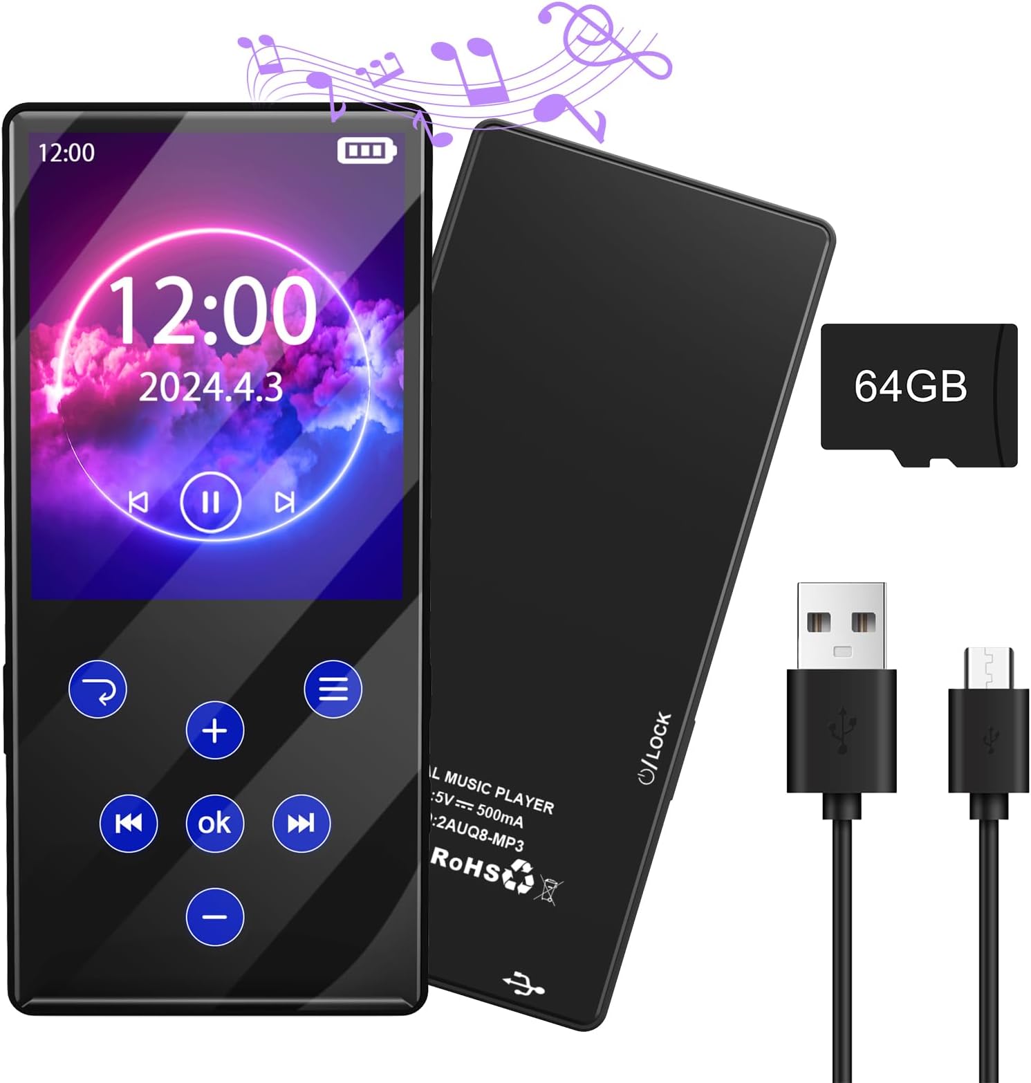 Lecteur Mp3 Avec Bluetooth 5.0, Lecteur De Musique Hifi À Écran Lcd De