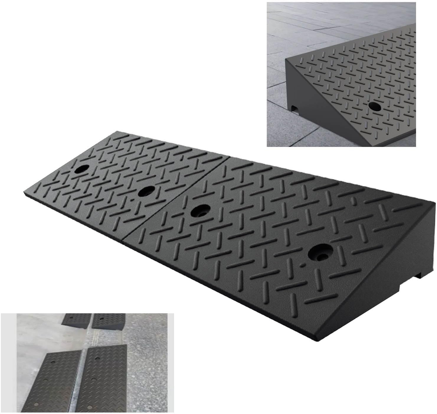 Multi-functional home step wheelchair ramp, portable curb ramp, special ramp for cars, durable, strong load-bearing, with screws, suitable for garages, steps, roads, hospitals, schools, parking lots (