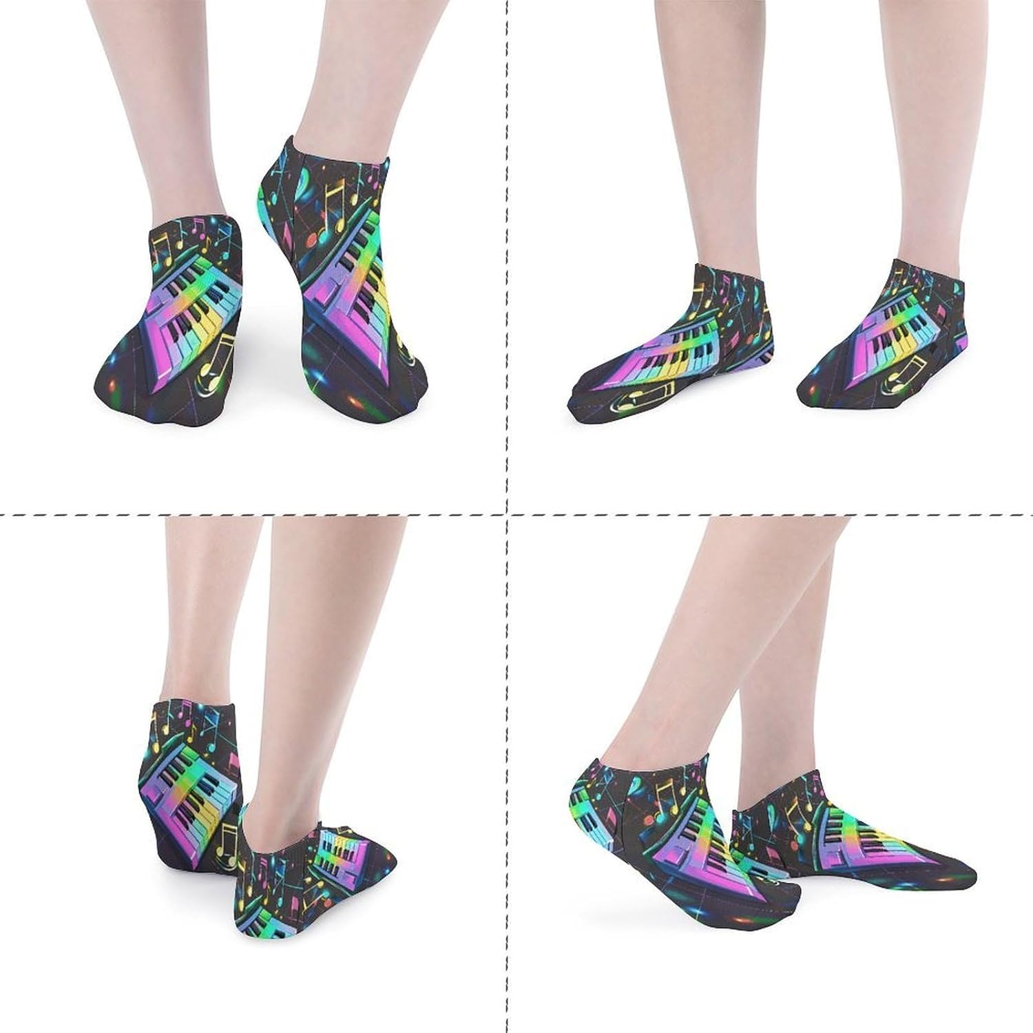 Colorful Piano Keyboard Music Note Ankle Sock-Low Cut Breathable,Basketball Socks for Men Women,Tube Socks for Work Sports