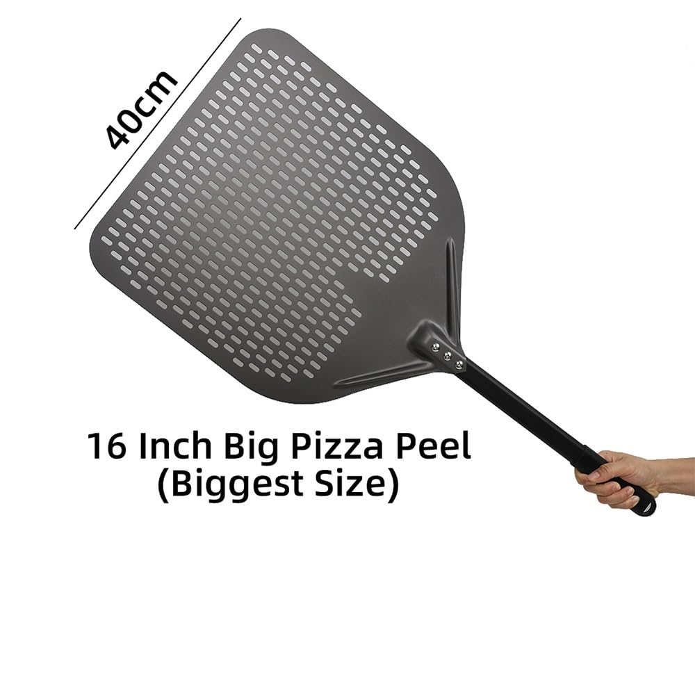 Pizzaschaufel 16 Zoll großer Pizzaschieber, perforiertes Schaufelpaddel, Metallgriff for Ofendrehen, Küchenwerkzeuge, antihaftbeschichtetes Backzubehör Pizzaschieber(15inch 68cm)