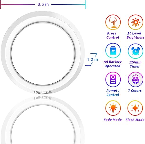 Miniatura 9 de LOINSGLIM Luces de disco con control remoto, luz LED inalámbrica para cocina, funciona con pilas, luces debajo del gabinete, iluminación regulable,