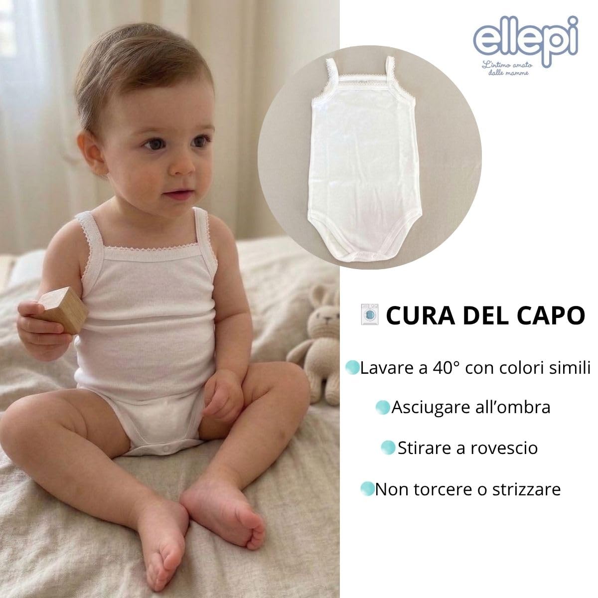 Ellepi Body Neonata in Cotone 100%, Pack 6 Pezzi, Intimo Bambina Anallergico e Antiacaro, Body Spalla Stretta con Bottoni a Pressione, Morbido e Traspirante