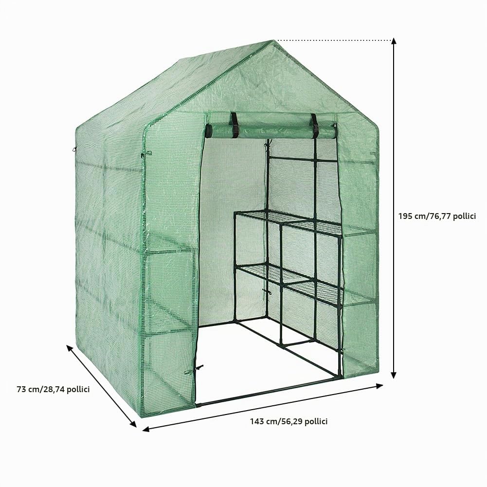 Serra da Giardino Copertura Griglia in PVC Walk-in, Impermeabile Anti-UV, 143x73x195 Cm