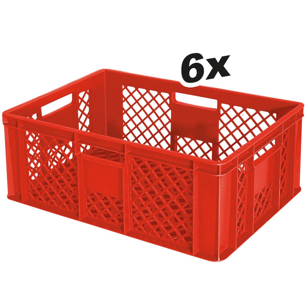 Lot De 6 Paniers Empilables BRB - 600x400x240mm - Qualité Alimentaire, Lavable Lave-vaisselle - Jaune