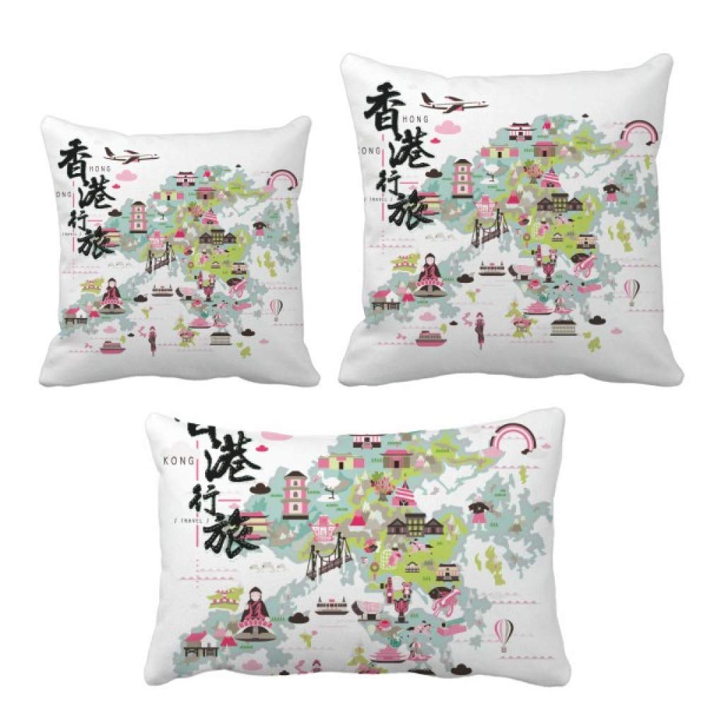 Housse de coussin carte de Hong Kong pour décorer votre salon voyageur