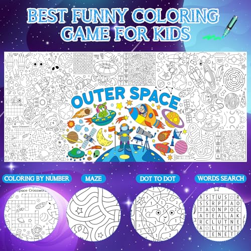 Image of Outer Space Giant Coloring Poster for Kids 30 x 72 Inch, Space Large Coloring Poster Tablecloth, Outer Space Themed Color-in Activities Games for Kids School Classroom Home Party Supplies Decorations