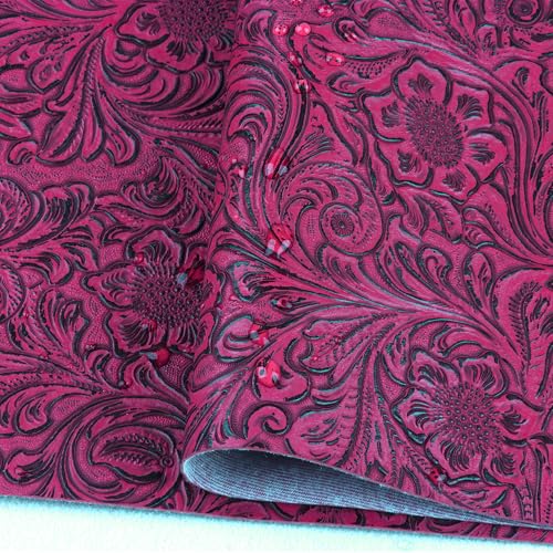 Solid Color Embossed Faux Leather Sheets 12 "x53 (30cm x 135cm) Embossed Texture Leather Fabric, Widely Used in Leather Earrings, Keychains, Sewing DIY Projects ﻿ (Rose Red) by GLOREIEY - Image 4