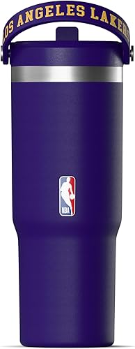 Miniatura 2 de Hydrapeak x Vaso con licencia oficial de la NBA de Los Angeles Lakers, de 32 onzas, con asa y tapa con popote, botella de agua de acero inoxidable a