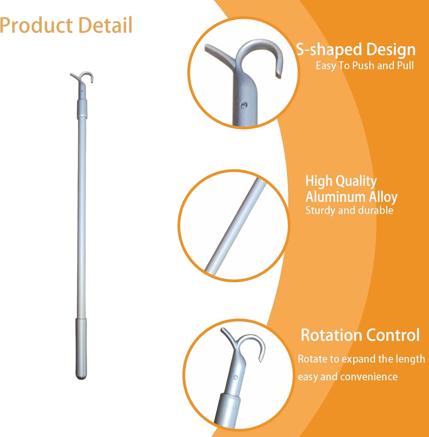 2Pcs 18‘’-32‘’ Telescopic Draw Rod for Cordless Roller Shades Draw Wand to Pull and Push The Shades Down and Up Roller Shade Replacement Part with Hook Adjustable(18''-32'')
