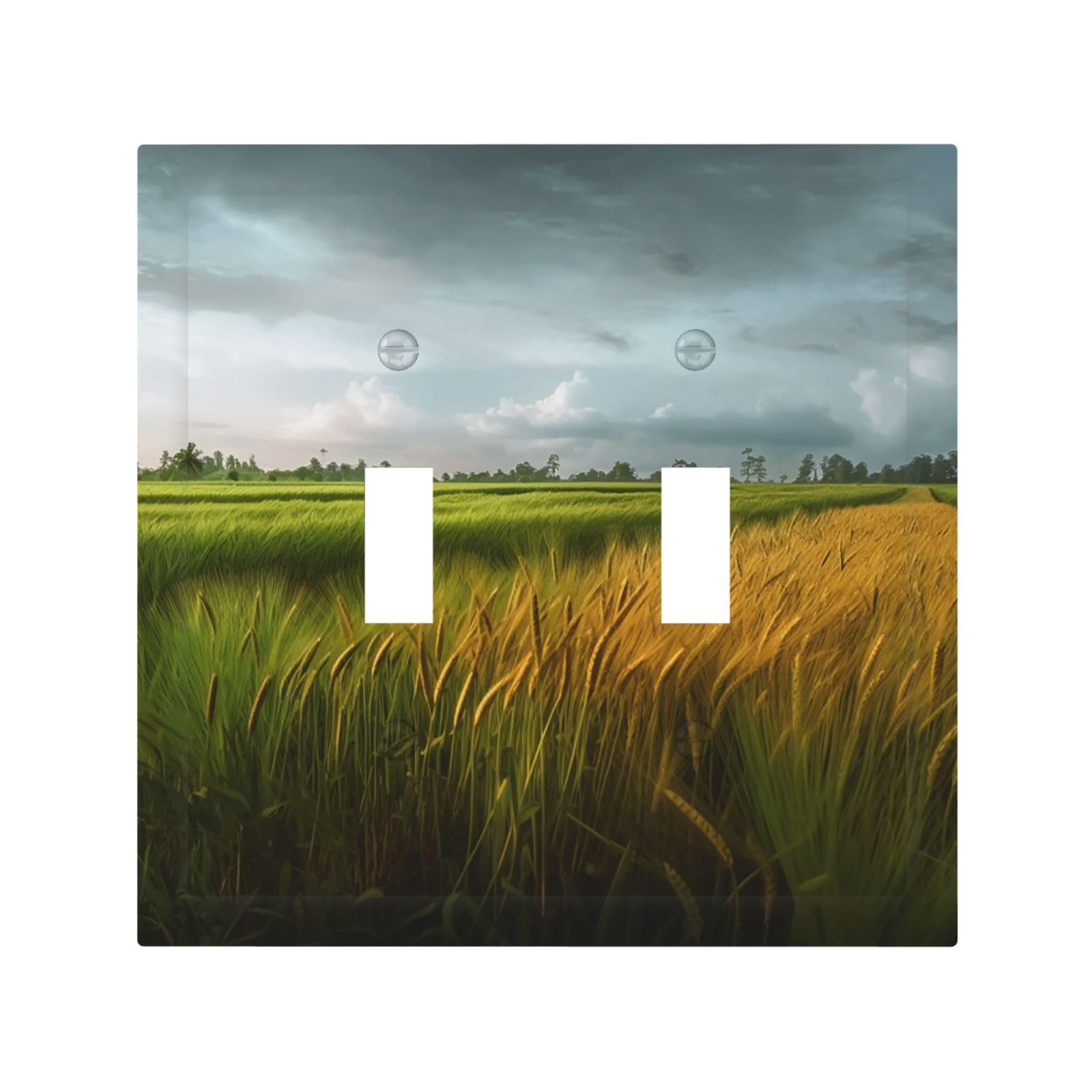 2-Gang Light Switch Cover Paddy Rice Field Wall Plate for Electrical Outlets Double Decorator Wall Plates 4.9" x 5" Mid-size Receptacle Outlet Covers Blank Faceplate Cover