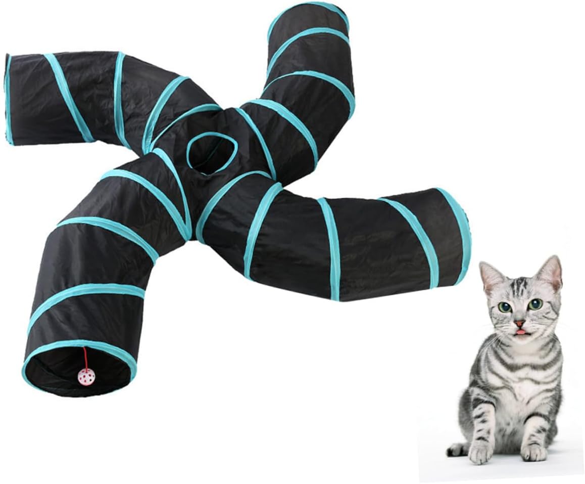 NUOBESTY Cat Foldable Tunnel S-Shaped Four-Direction Interactive Cat Tube Play Tunnel Pet Playing for Indoor and Kittens