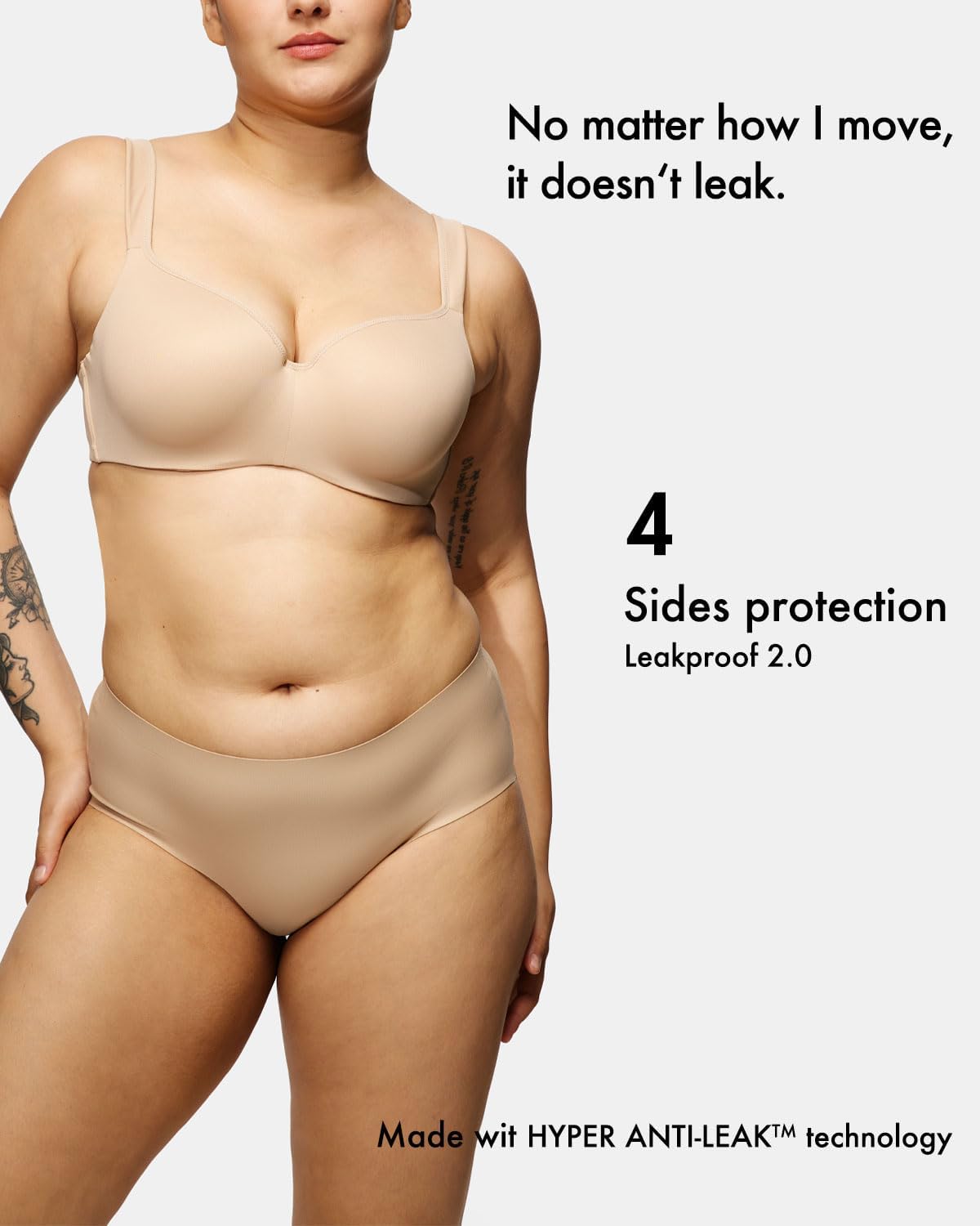 LEAKPROOF2.0 Seamless Mid Waist Brief Period Underwear for Women and Teens | Period Panties Holds 6 Tampons | Leak Proof Incontinence Underwear (S/M, Beige) - Image 2