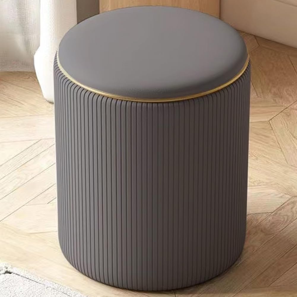 Shally Dogan Pouf Sgabello Contenitore con Rivestimento in Ecopelle Tramato, Poggiapiedi Sedia con Seduta Imbottita per Arredamento Interno, Cucina, Soggiorno, Salotto, Camera da Letto (Grigio)