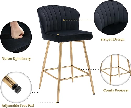 Miniatura 18 de EALSON Juego de 2 taburetes de bar modernos con respaldo tapizado de cuero con reposapiés de metal, cómodas sillas de isla para mostrador de cocina,
