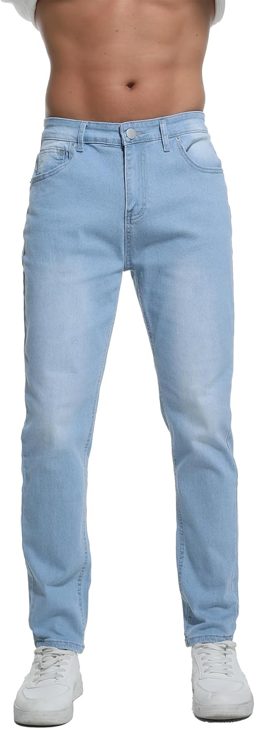 Boncun Men's Slim Fit Stretch Jeans - Comfort Tapered Denim Pants for Men, Classic Black Blue, Straight Leg Casual Wear - Image 5