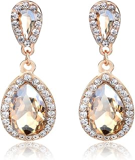 Champagne Women Pear Shape Crystal Teardrop Earrings for Brides and Bridesmaids Wedding Trendy Unique Vintage Earrings for Prom or Party