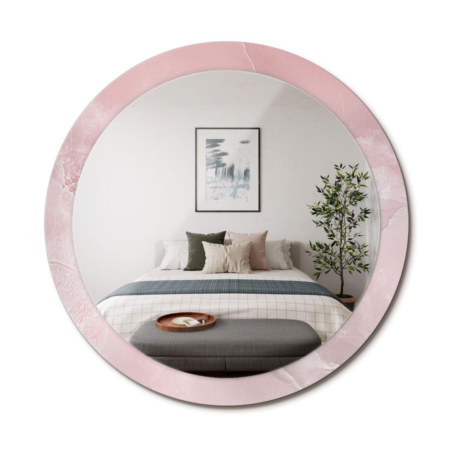 Miroir rond graphique fi90 pierre rose pour illuminer votre salon moderne
