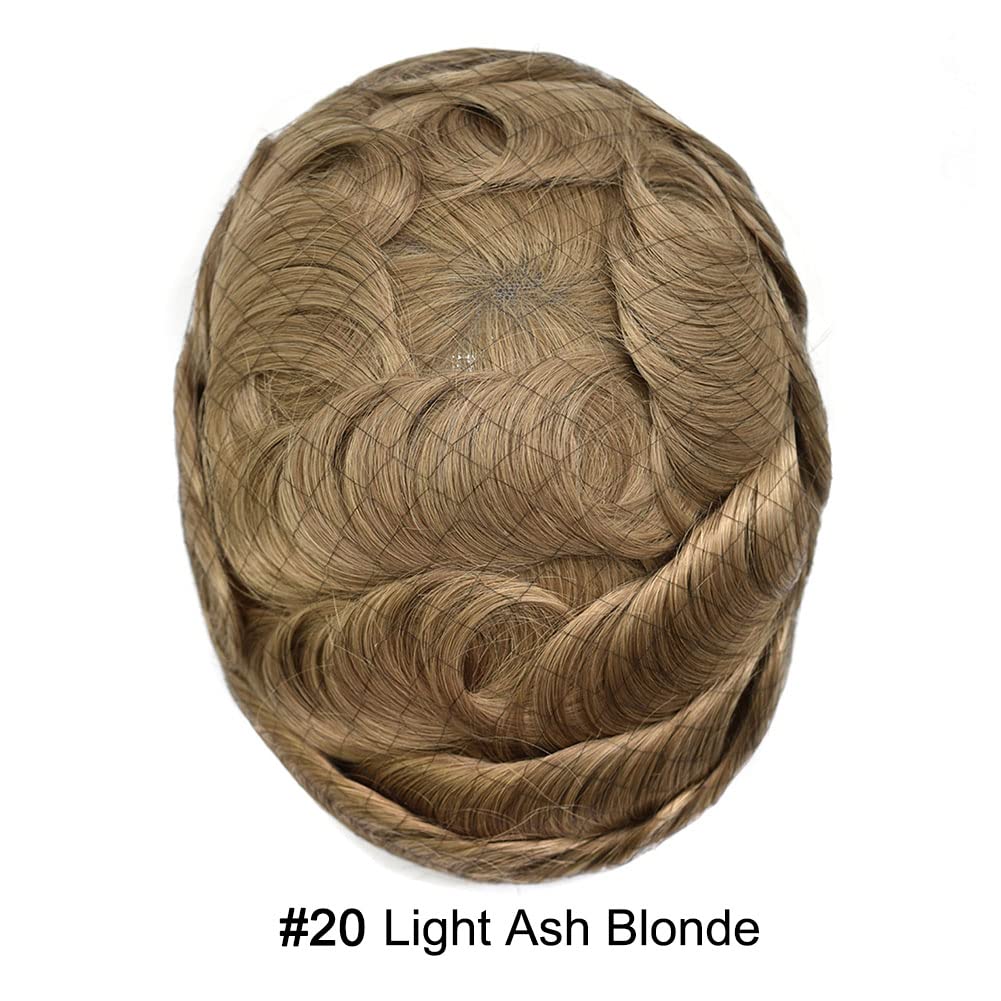 Hair System for Men Human Hair Toupee for Men Hair Replacement System Fine Mono Mens Toupee Hair Piece for Men Natural Look Protesis Capilar 7X9#20 Light Ash Blonde