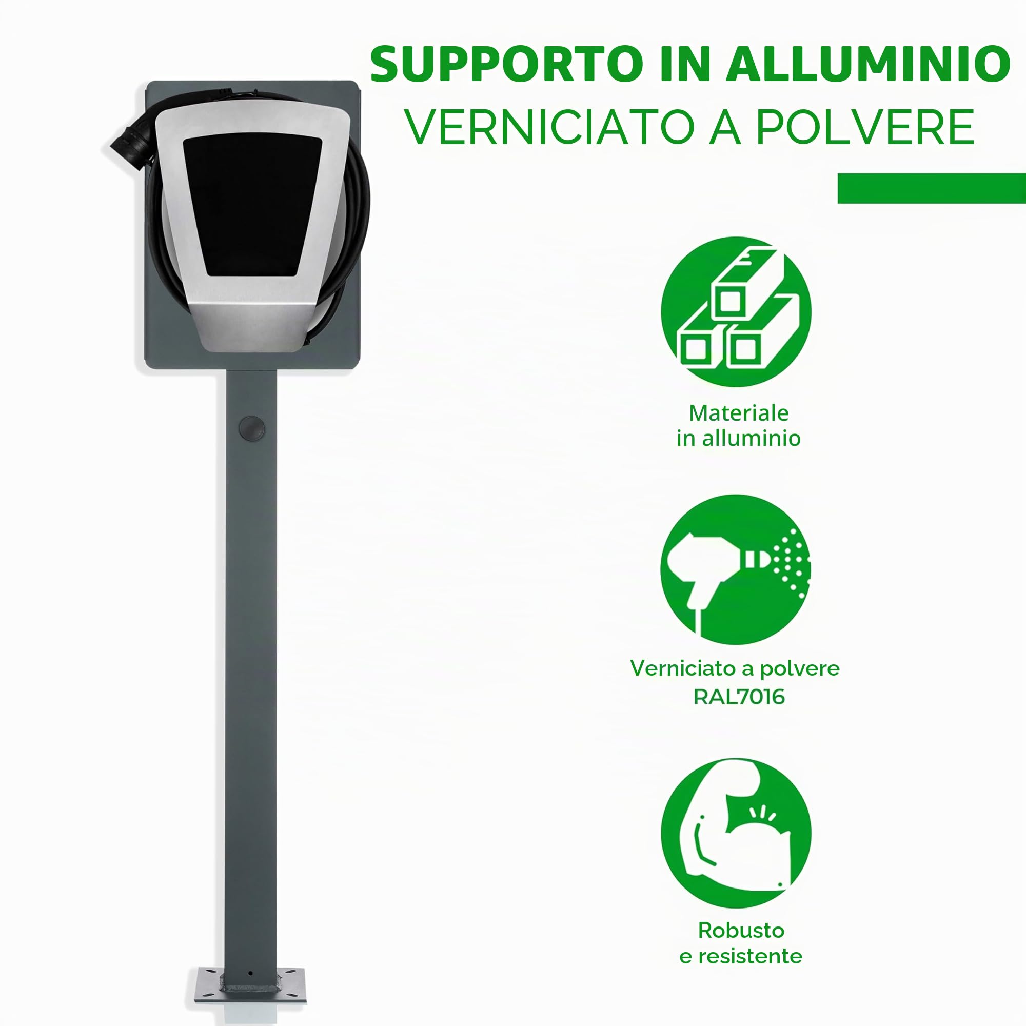 Supporto universale di alta qualità per Wallbox in alluminio. Colonna di supporto per stazioni di ricarica per veicoli elettrici