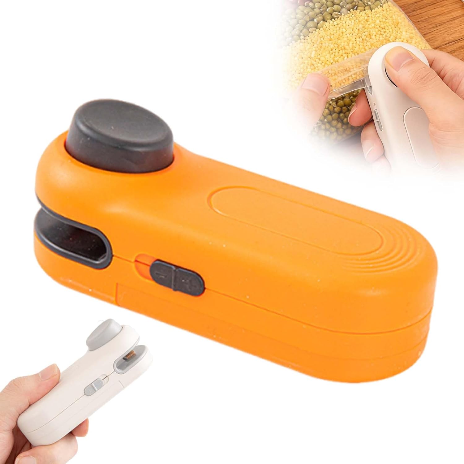 Mini Bag Sealer with Magnet, 2025 Portable Handheld Chip Bag Sealer for Chip, Resealer Machine for Food, Snacks, Kitchen (C - Orange (Batteries not included))