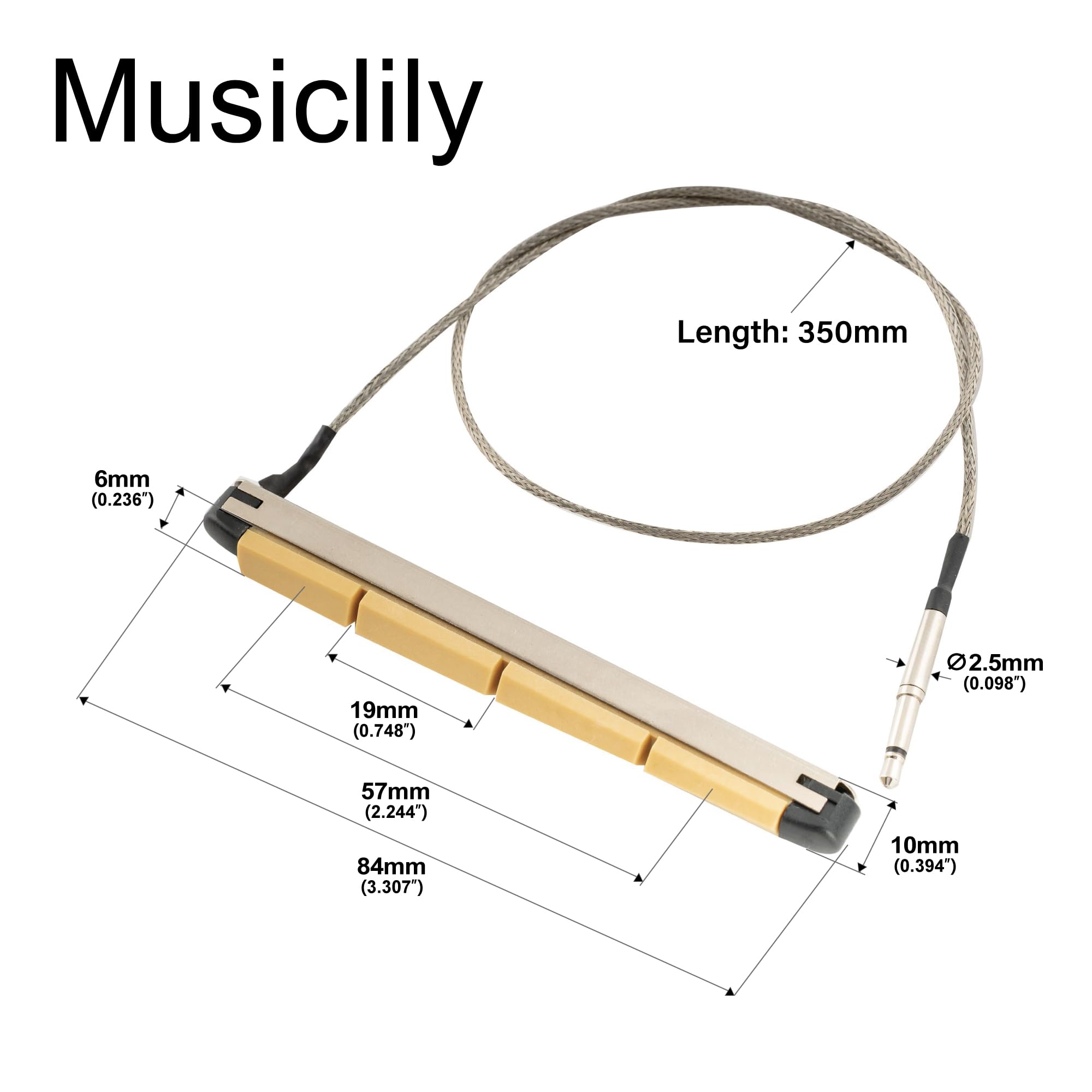 Musiclily Basic Transducer Under Bridge Saddle Ceramic Piezo Pickup for 4-String Acoustic Bass, 84mm×6mm, Gold - Image 2