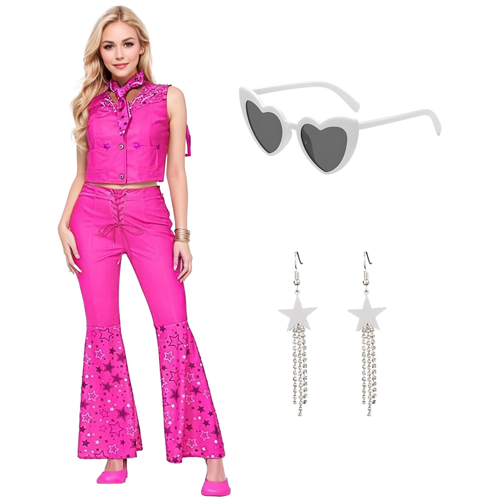 Suffolly Cowgirl Outfits for Women, 90s Fancy Dress, Disco Outfit Women Couples Costumes for Halloween Sportswear Suit (Set B, S)